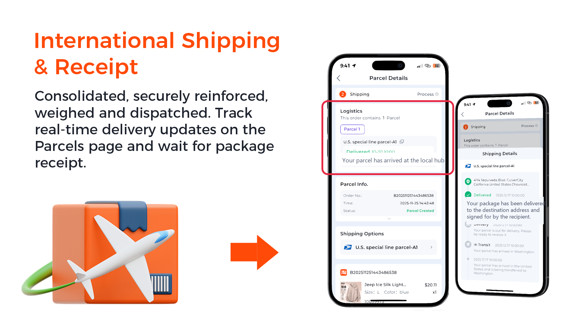 LoongBuy parcel details and real-time logistics tracking, from dispatch through delivery on the Parcels page