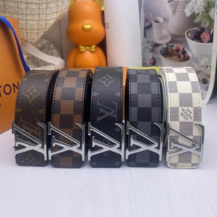 Louis Vuitton Checkered Belts with Silver Buckles